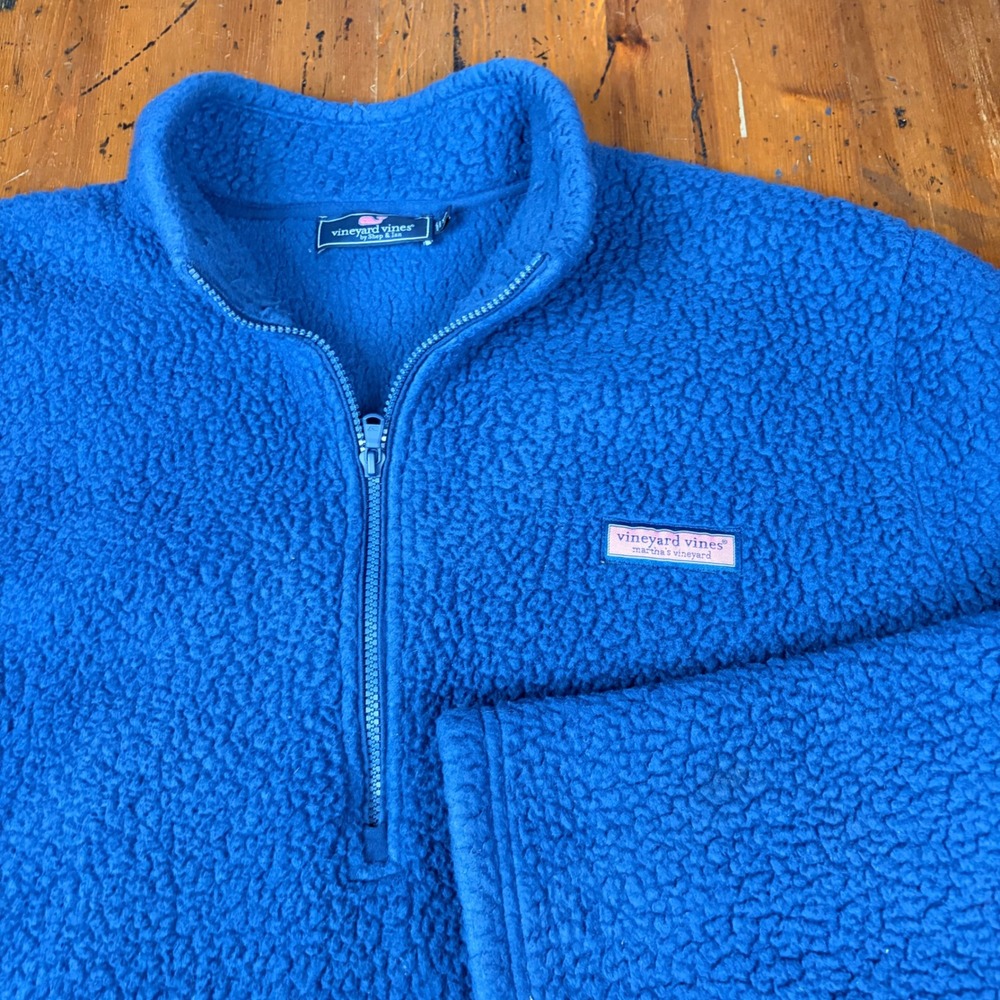 Vineyard Vines‎ Mens XXL Blue Sherpa Fleece Quarter Zip Pullover Sweater Jacket